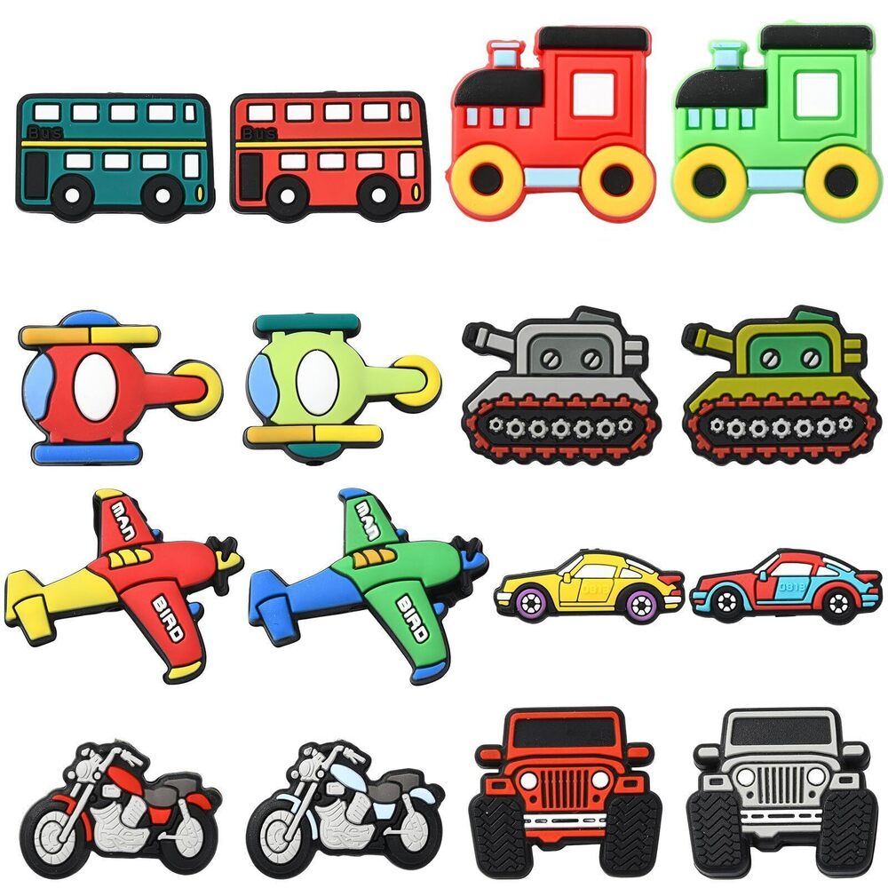 9351 16 Pcs Cartoon Silicone Focal Beads - School Bus, Plane, Car Silicone